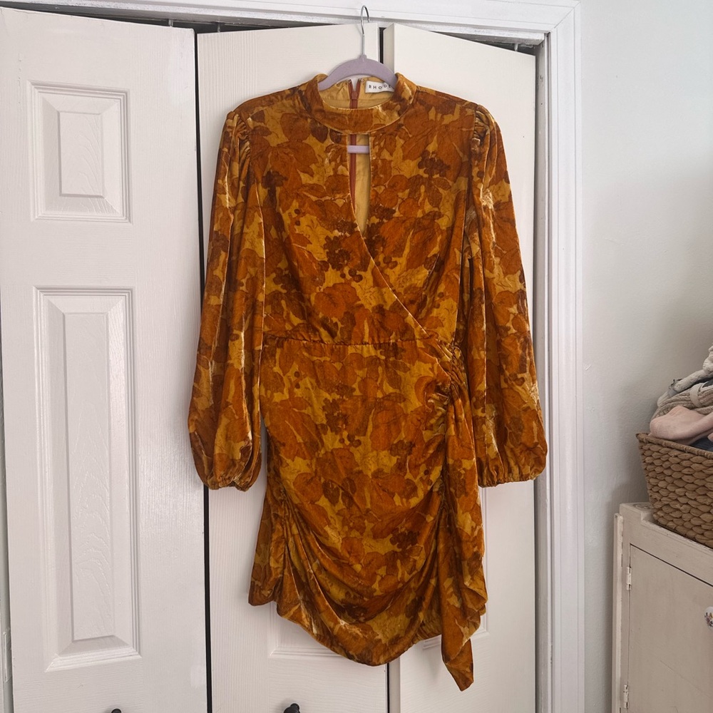 RHODE Long Sleeve Floral Dress in Mustard
